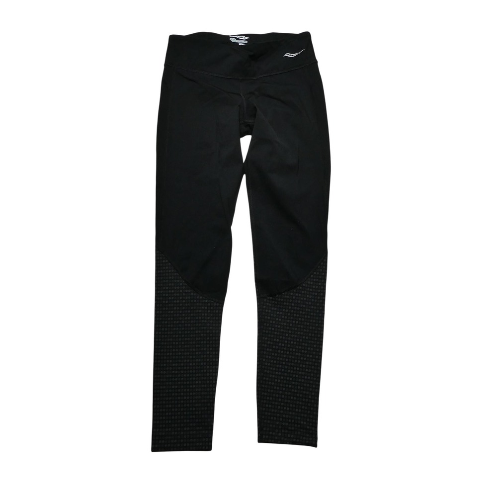 Saucony Leggings Womens Small Black RunDry Ankle Zip Pocket Polka Dot Running